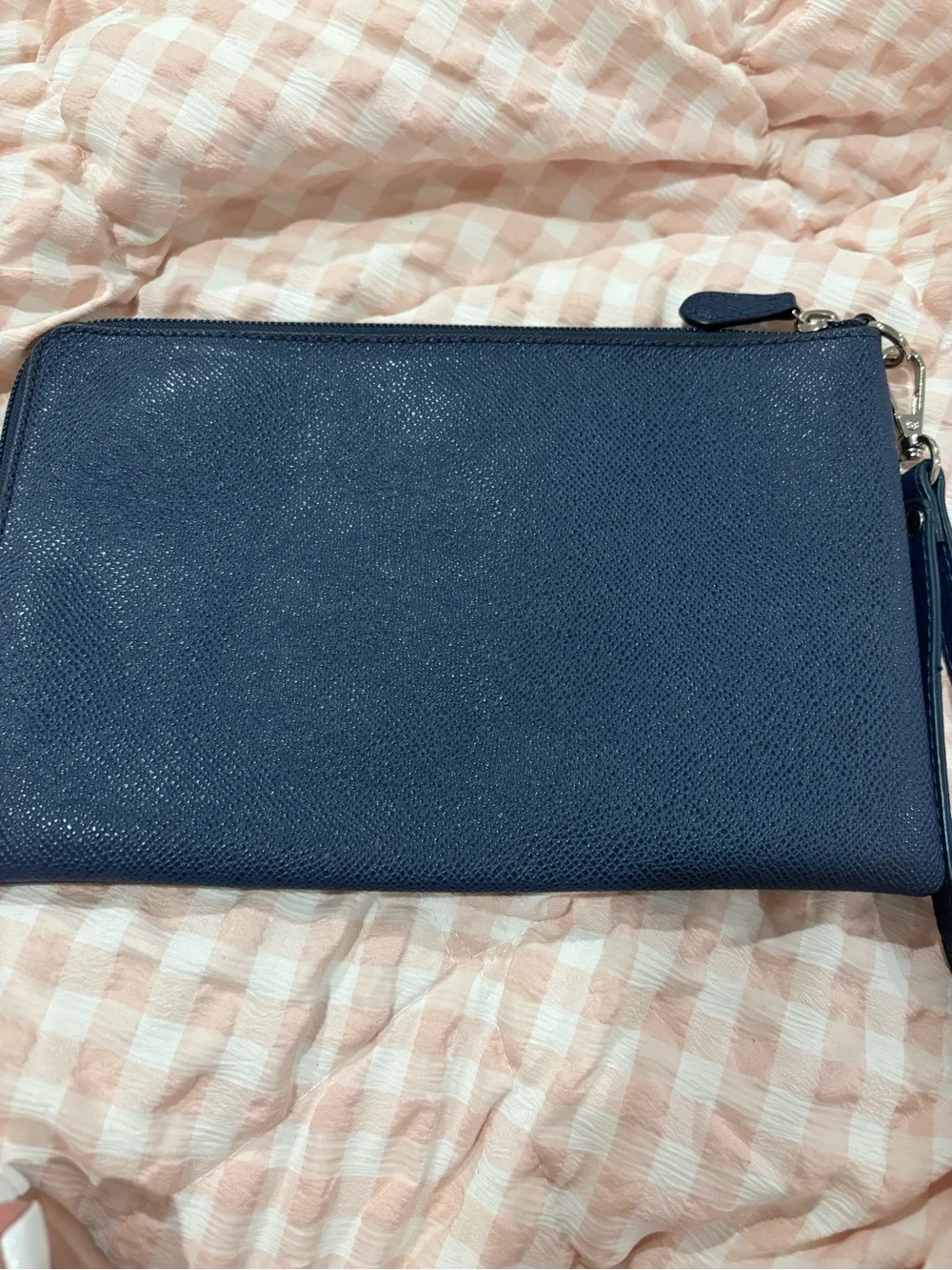 Coach Navy Wristlet with Red Logo Print